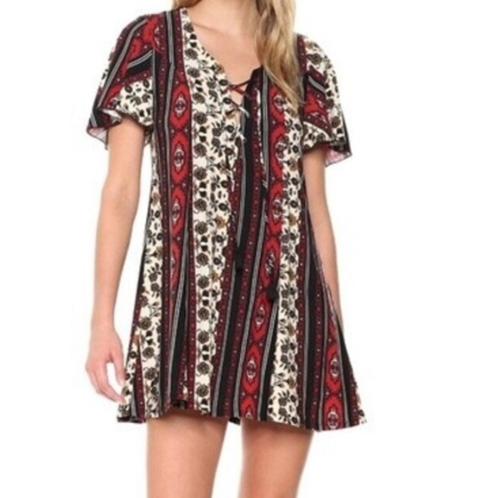 Show Me Your Mumu Matilda patchwork floral lace up mini dress